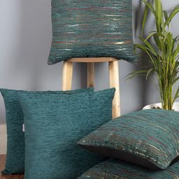 CAZIMO Teal & Gold-Toned 5 Pieces Abstract Textured Jacquard Square Cushion Covers-image-70