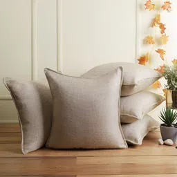 THE CONVERSION Beige 5 Pieces Jute Cotton Square Cushion Covers-72