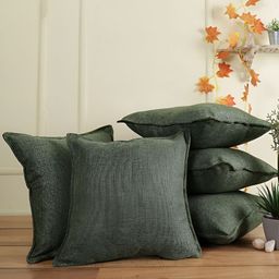 THE CONVERSION Green 5 Pieces Jute Cotton Square Cushion Covers-27