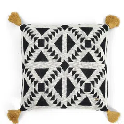 Pluchi Black & Grey Geometric Cotton Square Cushion Cover-35