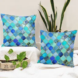 STITCHNEST Blue & Green Set of 2 Geometric Square Cushion Covers-23
