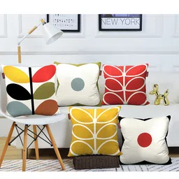 AEROHAVEN Red & Yellow Set of 5 Geometric Cotton Square Cushion Covers-24