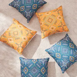 Chumbak Green & Yellow 5 Pieces Ethnic Square Cushion Covers-55