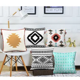 AEROHAVEN Blue & Black Set of 5 Geometric Square  Cotton Canvas  Cushion Covers-image-7