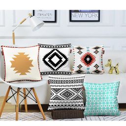 AEROHAVEN Set of 5 Geometric Digital Printed Cotton Canvas Square Cushion Covers-12