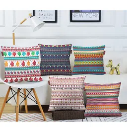 AEROHAVEN Blue & White Set of 5 Geometric Square Cushion Covers-picture-25