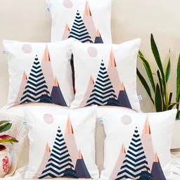 STITCHNEST White & Blue Set of 5 Geometric Square Cushion Covers-11