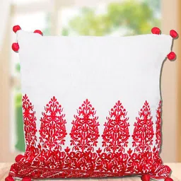 SHADES of LIFE White & Red Set of 2 Floral Square Cushion Covers-46