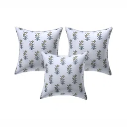 Texstylers Blue & Gold-Toned 3 Pieces Printed Cotton Square Reversible Cushion Covers-image-24