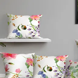 OASIS white & Green 5 Pieces Floral Cotton Square Cushion Covers-6