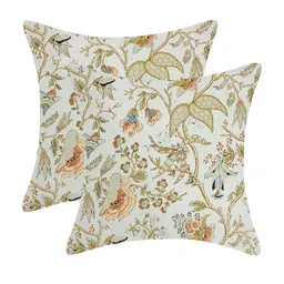 INDHOME LIFE White & Beige Set of 2 Floral Square Cushion Covers-19