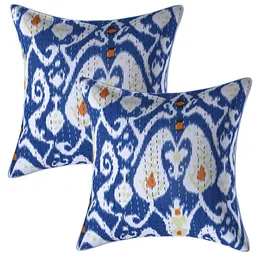INDHOME LIFE Blue & Orange Set of 2 Floral Square Cushion Covers-image-31