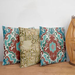 ZEBA Blue & Beige Set of 3 Floral Square Cushion Covers-38