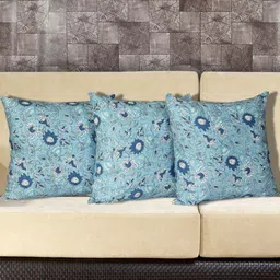 INDHOME LIFE Blue & Navy Blue 3 Pieces Floral Printed Cotton Square Cushion Covers-image-61