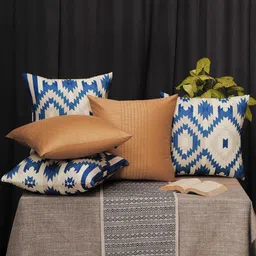 ZEBA Brown & Blue Set of 5 Floral Square Cushion Covers-image-11