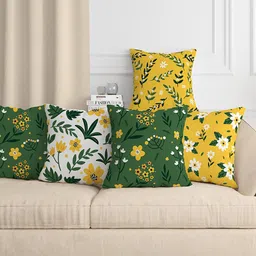 Aura Green & White 5 Pieces Floral Square Cushion Covers-58