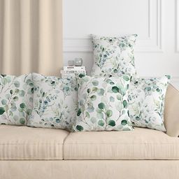 Aura Green & White 5 Pcs Floral Square Cushion Covers-image-41