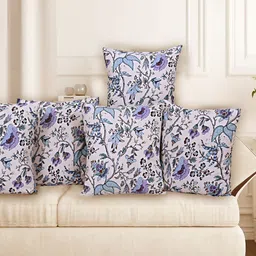 Texstylers Blue 5 Pieces Floral Square Cushion Covers-picture-0