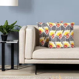 Contrast Living 2 Pieces  Grey & Yellow Floral Cotton Square Cushion Covers-picture-10