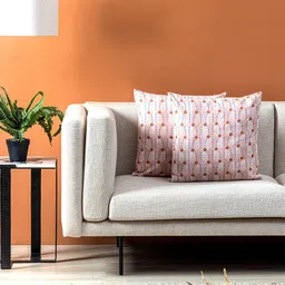Contrast Living Peach-Coloured & White 2 Pieces Floral Cotton Square Cushion Covers-image-46