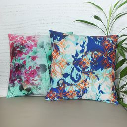 ZEBA Blue & Green 2-Pieces Floral Square Cushion Covers-image-34