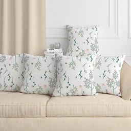 Aura White & Green 5 Pieces Floral Square Cushion Covers-picture-43