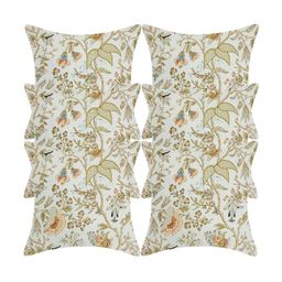 INDHOME LIFE White & Green Set of 6 Cotton Reversible Floral Square Cushion Covers-6