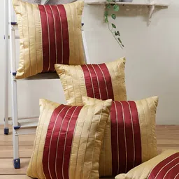 Stuff N' Fluff Gold Toned & Maroon 5 Pieces Colourblocked Square Cushion Covers-37