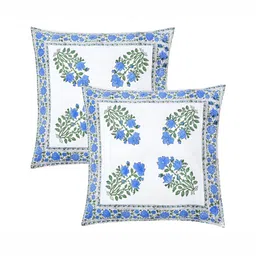 RRC Blue & White 2 Pieces Floral Cotton Square Cushion Covers-image-71