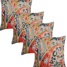 ZEBA Beige & Orange 4 Pieces Ethnic Motifs Square Cushion Covers-image-25