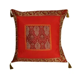 Lal Haveli Red & Gold Toned Ethnic Motifs Silk Square Cushion Cover-16