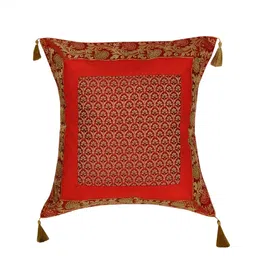 Lal Haveli Red & Gold Toned Ethnic Motifs Square Cushion Cover-image-26