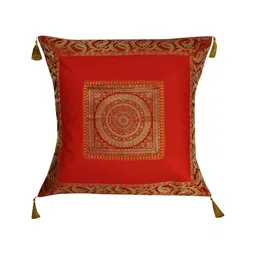 Lal Haveli Red & Gold Toned Ethnic Motifs Silk Square Cushion Cover-image-20