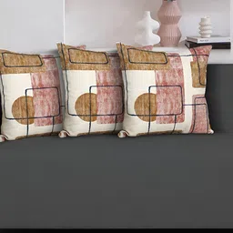Ode & Cleo Silver-Toned & Mustard 3 Pieces Geometric Cotton Square Cushion Covers-image-30