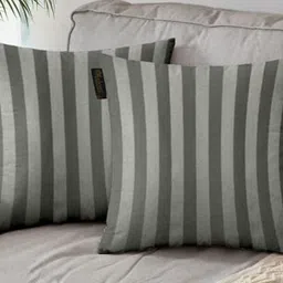 Lushomes Grey 2 Pieces Striped Square Water-Resistant Fabric Cushion Covers-image-12