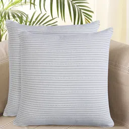 Jamio Firati Grey & Beige 2 Pieces Striped Pure Cotton Square Cushion Covers-22