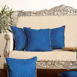 Jaipur Folk Pack Of 5 Blue & Green Striped Square Cushion Covers-picture-0