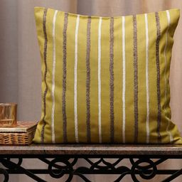 ZEBA Lime Green & White Striped Cotton Square Cushion Cover-10