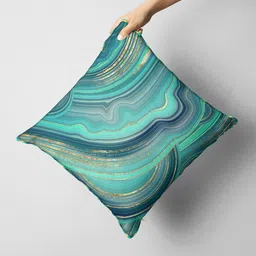 BIANCA Teal & Sea Green Abstract Square Cushion Covers-2