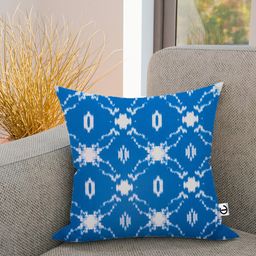 CURIOUS LIFESTYLE White & Blue Geometric Printed Cotton Square Cushion Cover-image-82