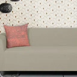 Ode & Cleo Peach-Coloured & Grey Abstract Pure Cotton Square Cushion Cover-25