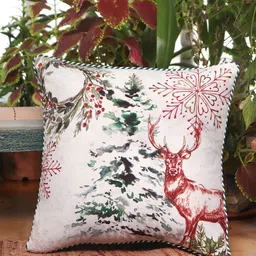 ZEBA Off White & Blue Printed Square Cotton Cushion Cover-43