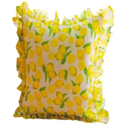 THROWPILLOW Yellow & White Lemon Printed Cotton Square Cushion Covers-image-5