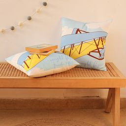House This The Stearman Puzzle Blue & Yellow Set of 2 Cotton Square Cushion Covers-17