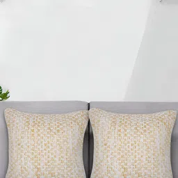 ZESTURE Beige 2 Pcs Abstract Square Cushion Covers-2