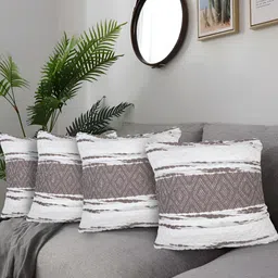 ZESTURE Grey 4 Pcs Abstract Square Cushion Covers-3
