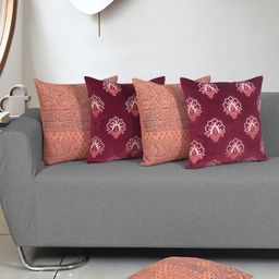 Ode & Cleo Peach-Coloured & Maroon 5-Pieces Ethnic Motifs Square Cushion Covers-19