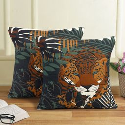 eyda Green & Brown 2 Pcs Digital Printed Cotton Square Cushion Covers-6