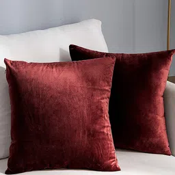 AEROHAVEN Reversible Maroon 2 Pieces Velvet Square Cushion Covers-13