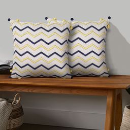 SHADES of LIFE Cream-Coloured & Blue Set of 2 Embroidered Square Cushion Covers-20